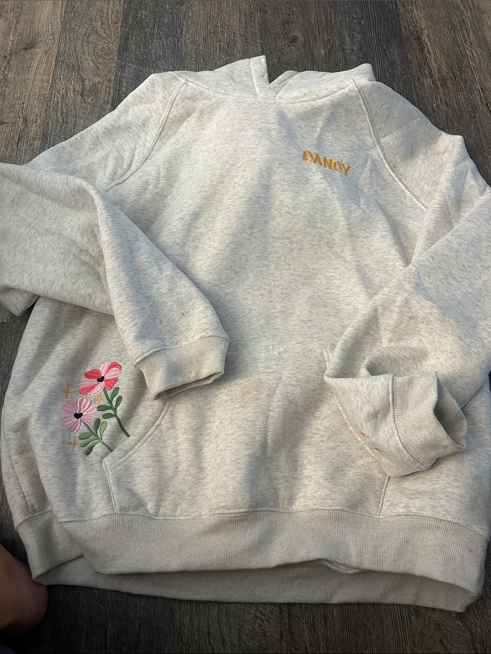 Light Gray Embroidered Floral Hoodie